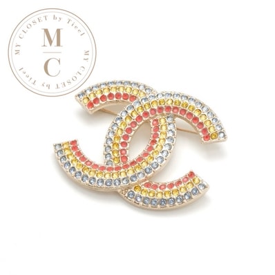 シャネル CHANEL ブローチ コサージュ マルチカラー ココマーク ラインストーン レインボー