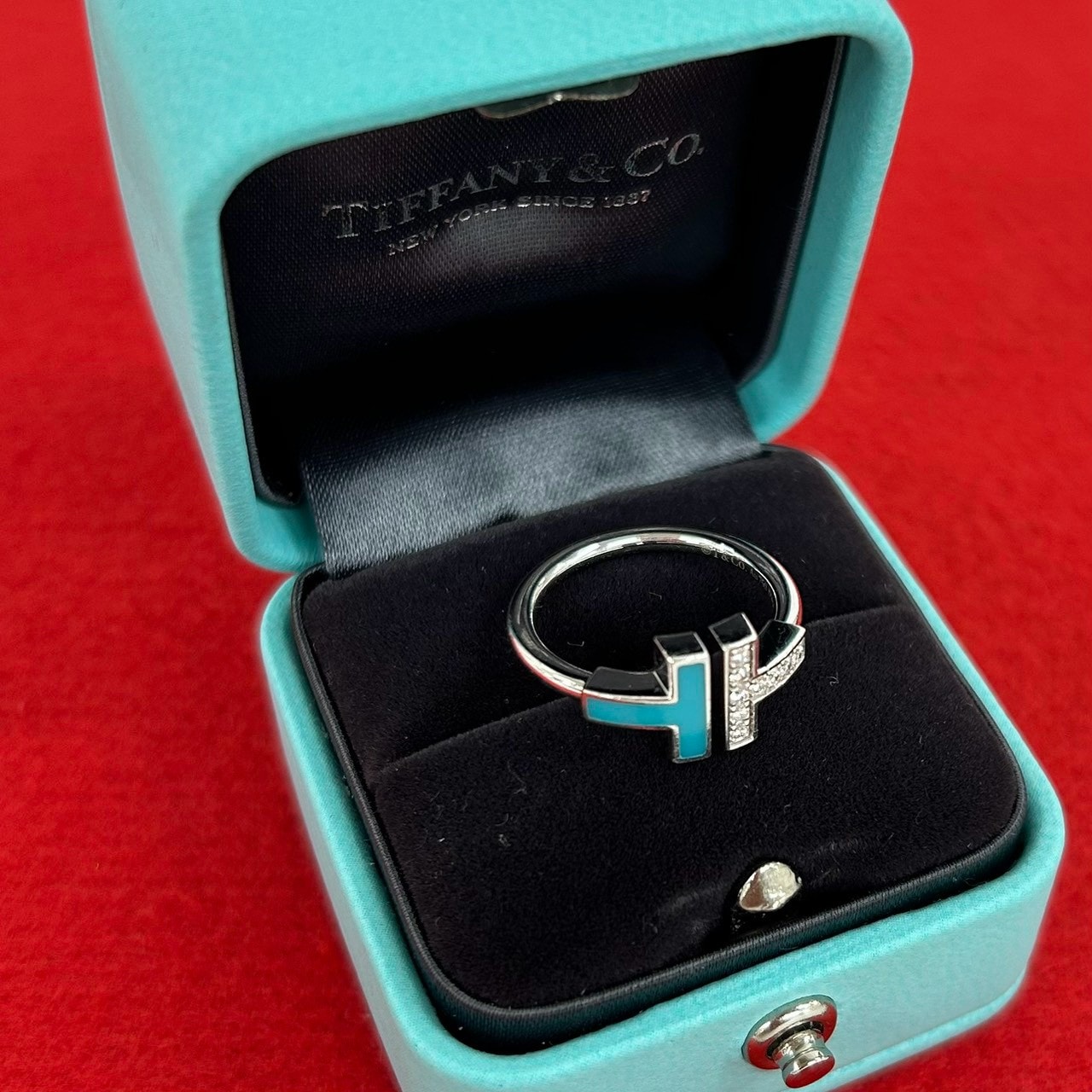 TIFFANY&Co. ティファニー Tワイヤー リング K18ホワイトゴールド ダイヤモンド ターコイズ リング・指輪 9号 ゴールド
 153-8