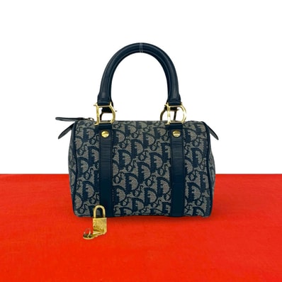 Christian Dior ディオール トロッター ロゴ 柄 キャンバス レザー ハンドバッグ ネイビー
56412