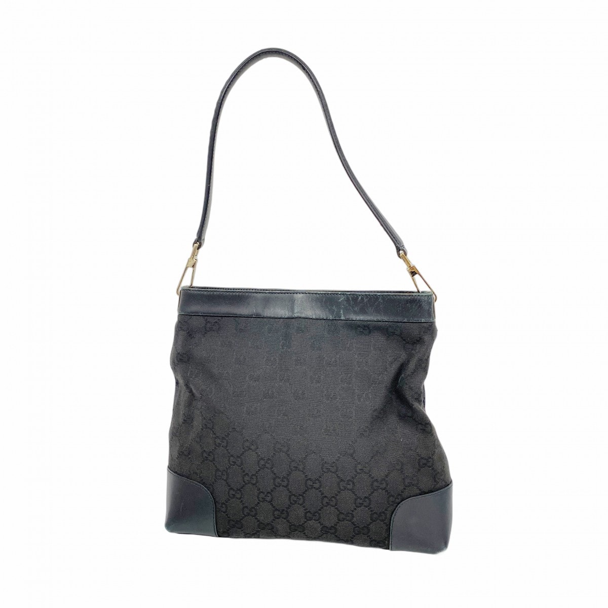 ★SALE【6dc2423】グッチ ショルダーバッグ GGキャンバス 001 4231 キャンバス ブラック シャンパンゴールド金具【中古】レディース