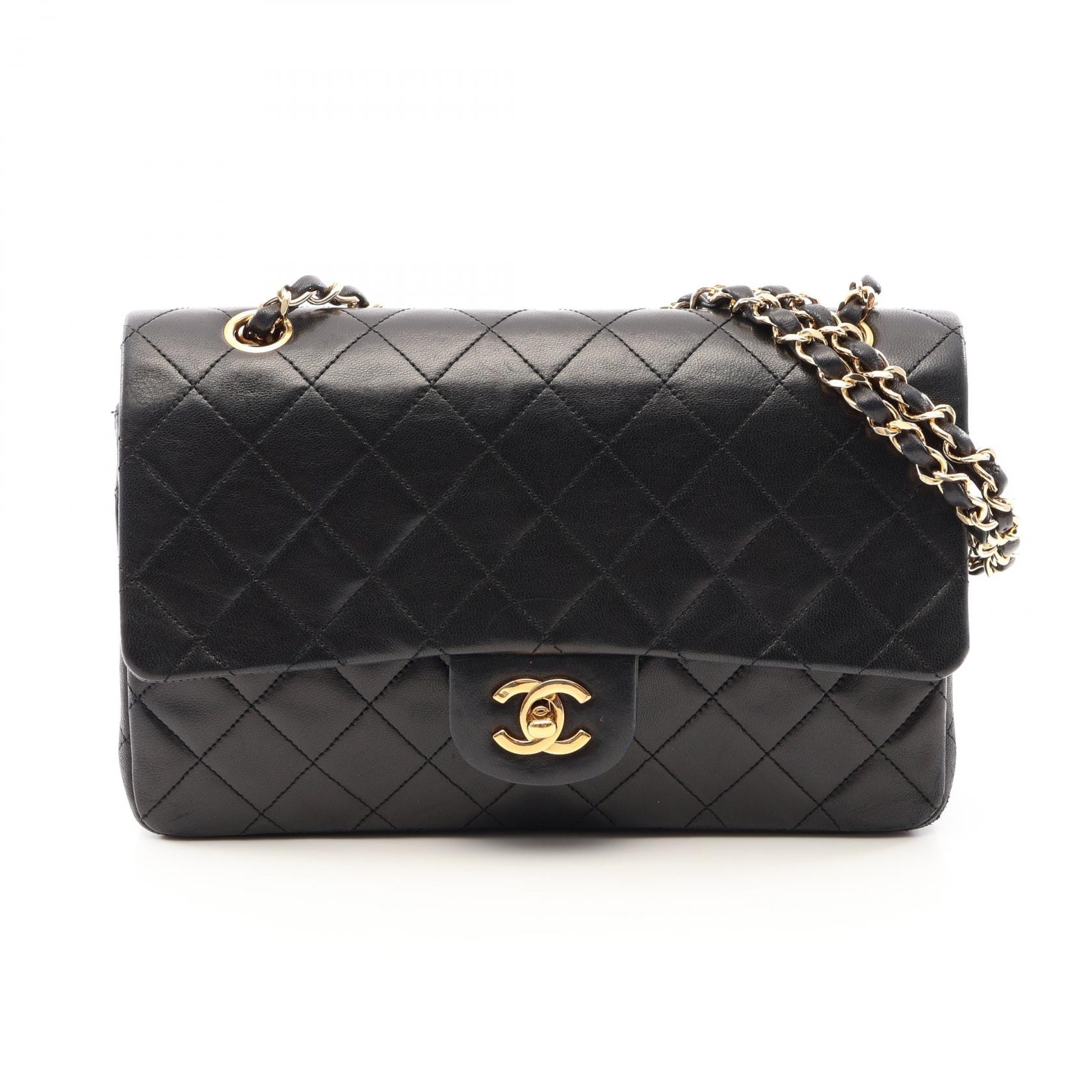 シャネル CHANEL マトラッセ Wフラップ ショルダーバッグ バッグ ラムスキン(羊革) レディース ブラック系 【中古】