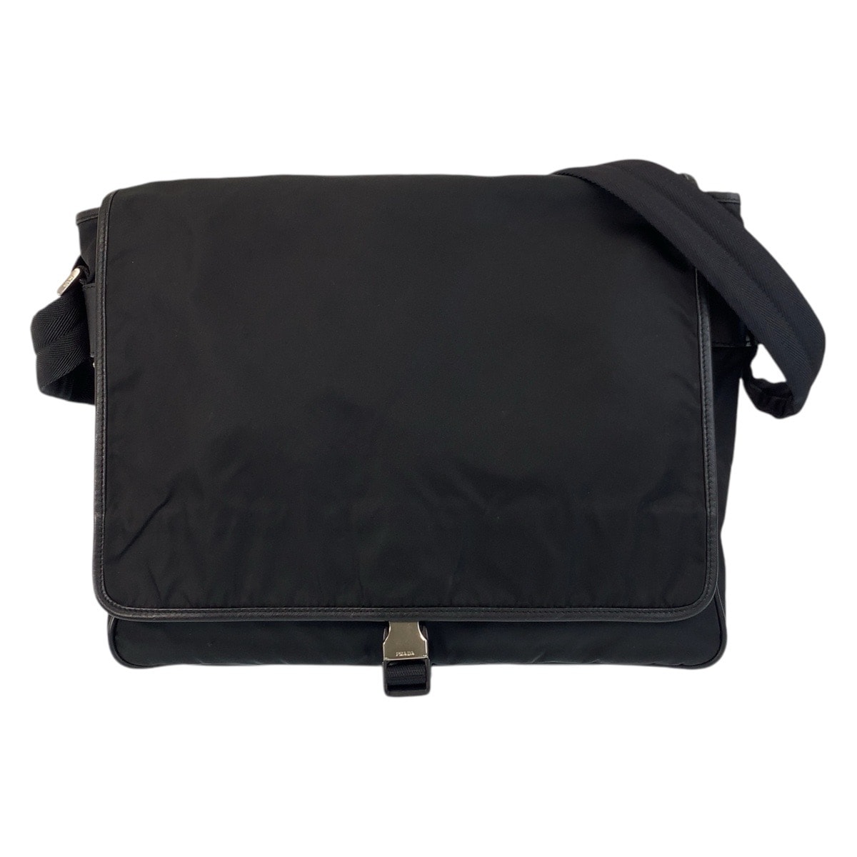 美品 PRADA プラダ テスート 三角ロゴプレート ブラック 黒 シルバー金具 ナイロン ショルダーバッグ メッセンジャーバッグ 602034 【中古】