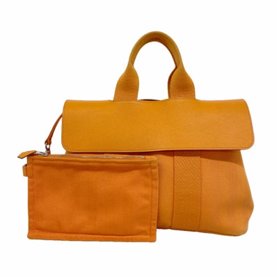 【6ic3657】エルメス トートバッグ ヴァルパライソPM トワルシェブロン オレンジ シルバー金具【中古】レディース
