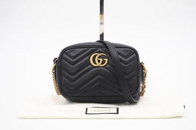 極美品 GUCCI グッチ GGマーモント ミニ カメラバッグ 448065 ショルダーバッグ ブラック レザー レディース