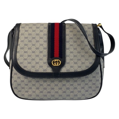 GUCCI グッチ ヴィンテージ マイクロGG シェリーライン グレー ネイビー ゴールド金具 GGスプリームキャンバス ショルダーバッグ ポシェット 505727 【中古】