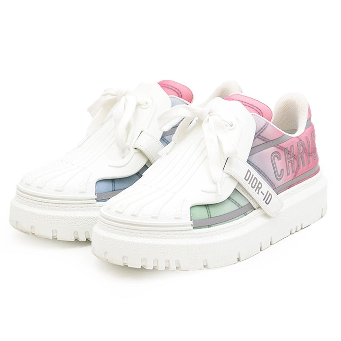 【美品】Christian Dior クリスチャンディオール スニーカー DIOR-ID ベルクロ リフレクター ロゴ グラデーション ファブリック チャンキーソール 厚底 シューズ 靴 箱・袋付属 レディース サイズ 38 1/2 ホワイト 白 イタリア製