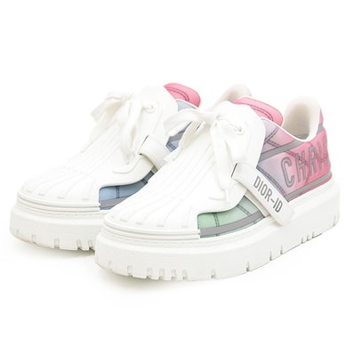 【美品】Christian Dior クリスチャンディオール スニーカー DIOR-ID ベルクロ リフレクター ロゴ グラデーション ファブリック チャンキーソール 厚底 シューズ 靴 箱・袋付属 レディース サイズ 38 1/2 ホワイト 白 イタリア製
