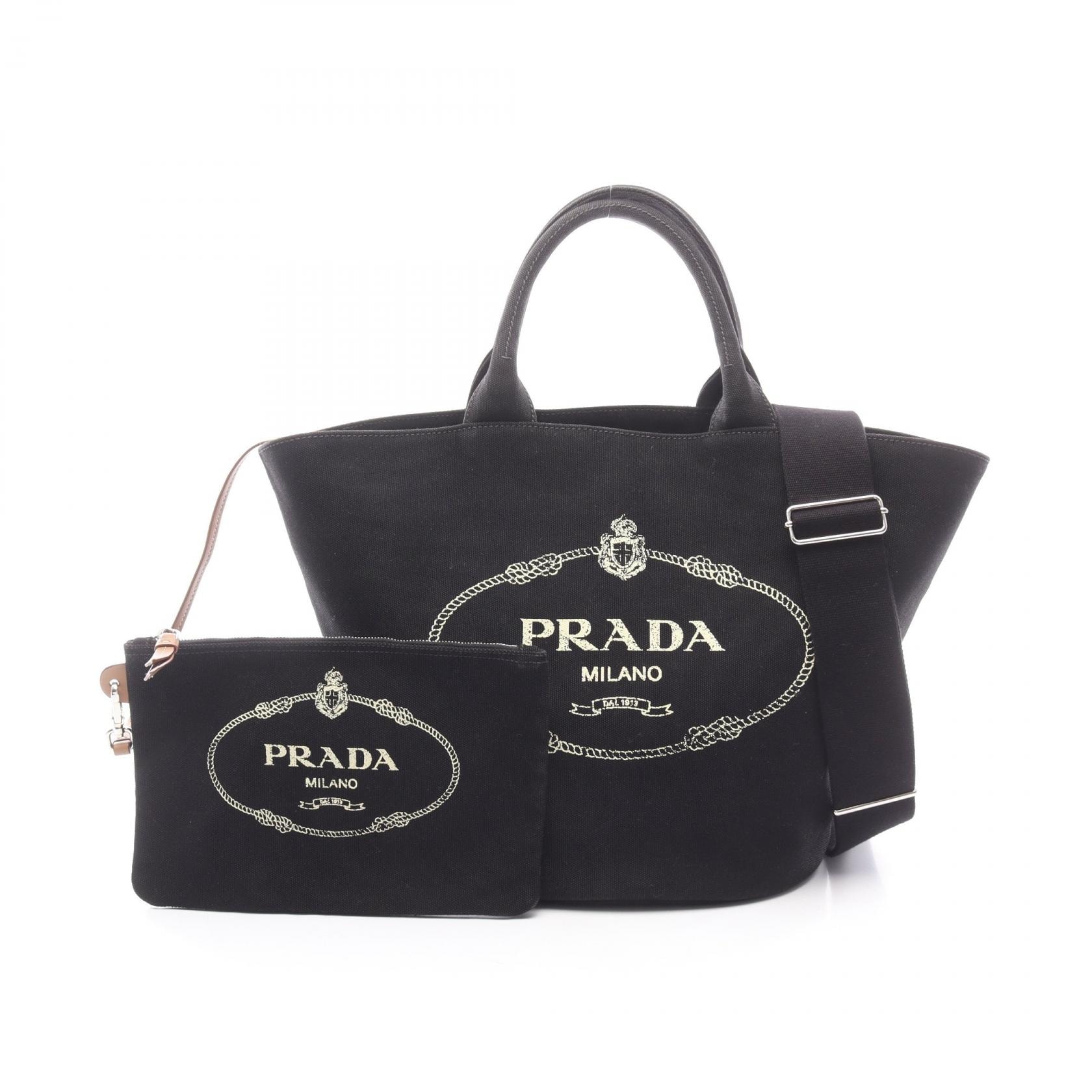 プラダ PRADA CANAPA カナパ 2WAY トートバッグ バッグ キャンバス レディース ブラック系 1BG163 【中古】