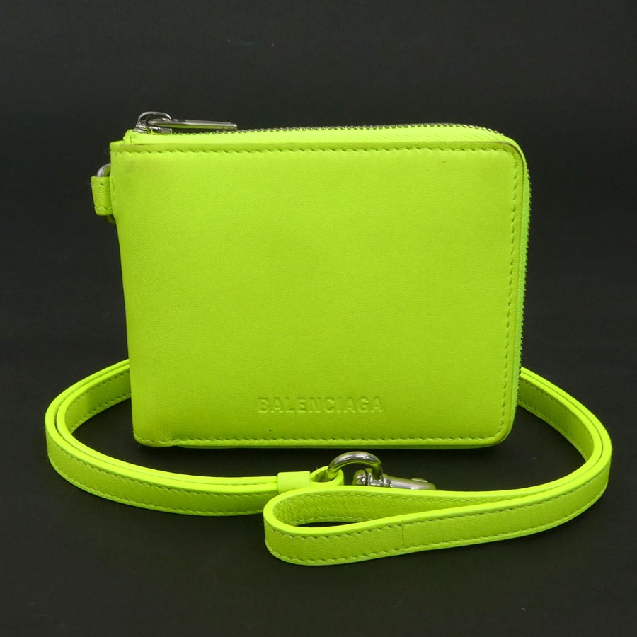 バレンシアガ BALENCIAGA 二つ折り財布 レザー ネオンイエロー ユニセックス 659224【中古】 r11142a