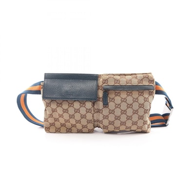 グッチ GUCCI GGキャンバス ウエストバッグ ボディバッグ バッグ キャンバス レザー メンズ レディース ベージュ系 / グリーン系 / オレンジ系 28566 【中古】