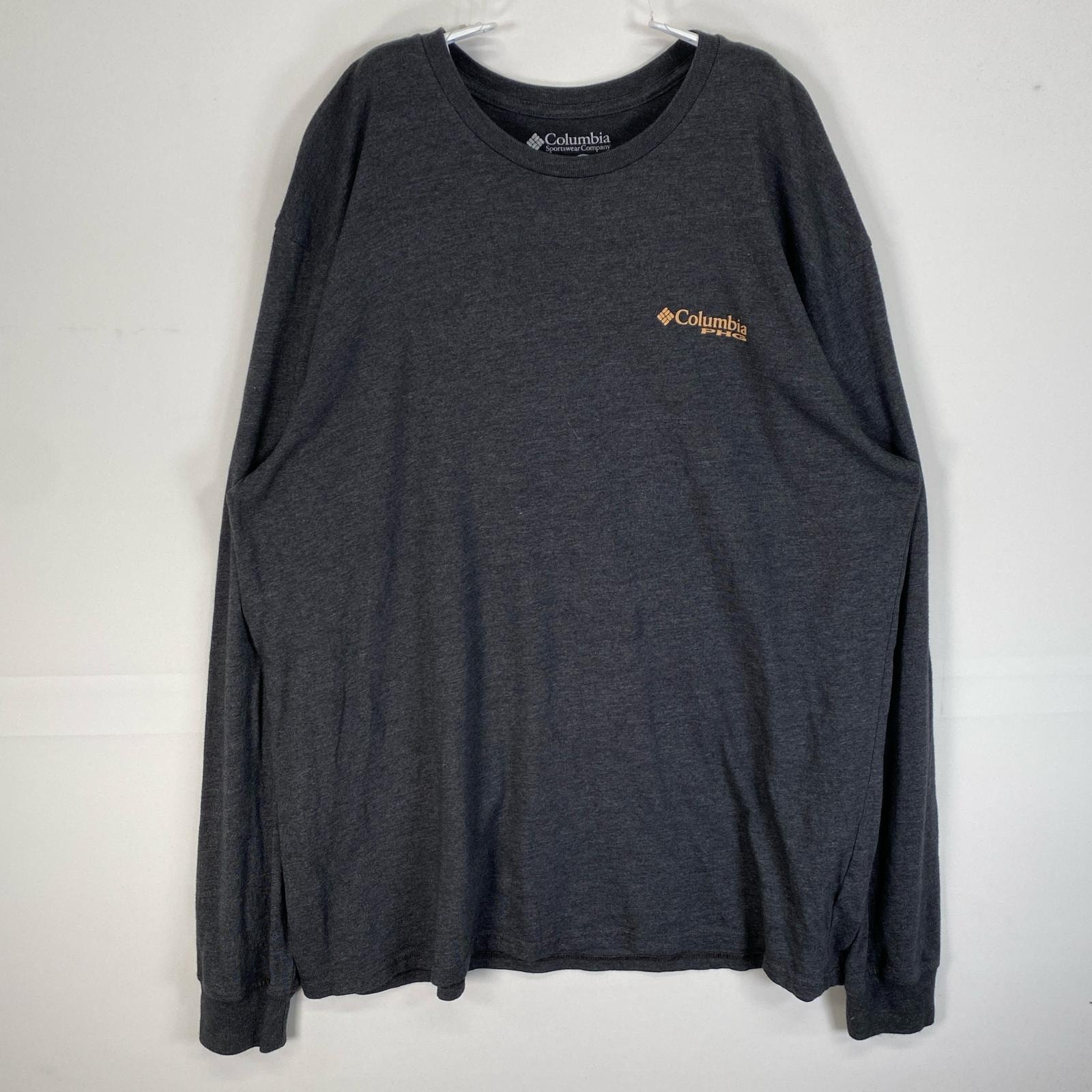 古着 コロンビア Columbia 長袖Tシャツ PHG ハンティング ロゴ 大きいサイズ XL  ダークグレー系 両面プリント メンズ