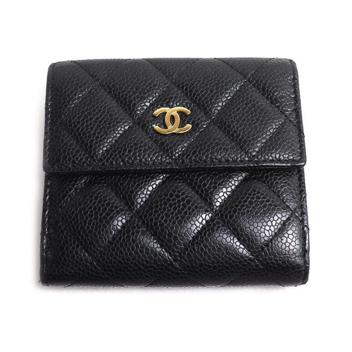CHANEL シャネル マトラッセ ダブルホック 二つ折り財布 ブラック A48980 レディース【中古】