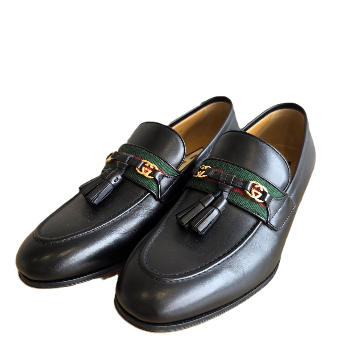 【値下げ】GUCCI グッチ インターロッキング  ウェブライン タッセル 5.5 24.5cm ローファー 624316 13141 レザー ブラック  メンズ【中古】