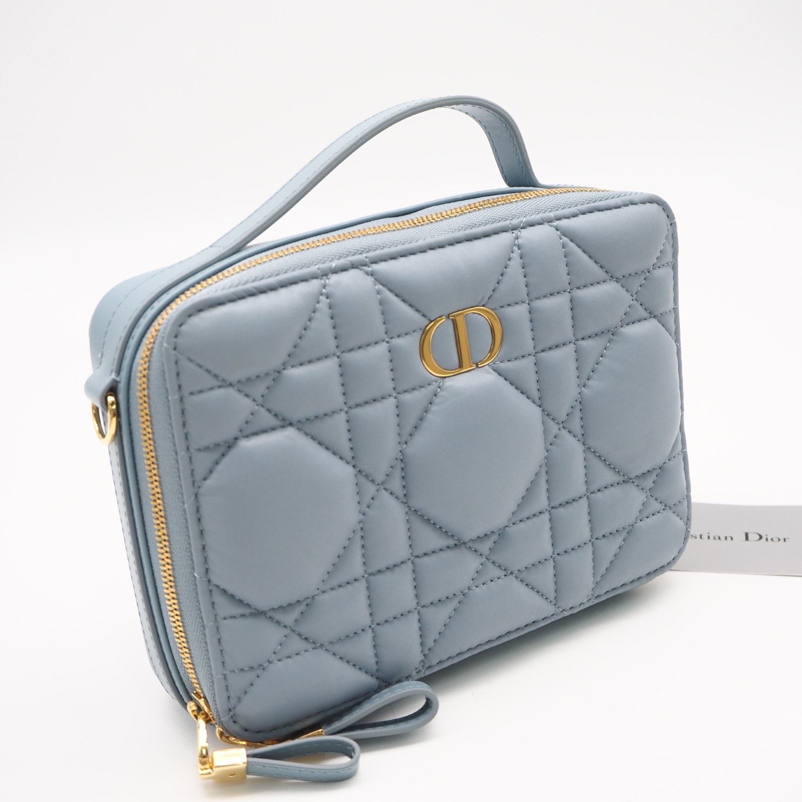 極美品 Christian Dior クリスチャンディオール レザー ディオール カロ ボックスバッグ S5140UNGX ハンドバッグ ブルー カーフレザー レディース