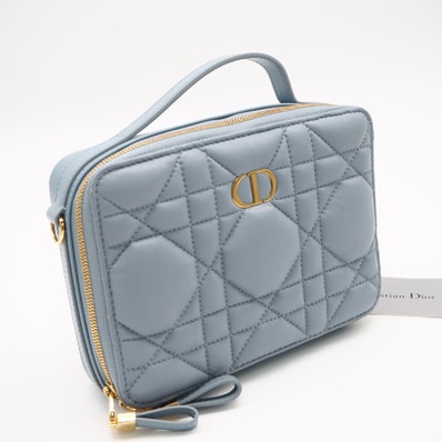 極美品 Christian Dior クリスチャンディオール レザー ディオール カロ ボックスバッグ S5140UNGX ハンドバッグ ブルー カーフレザー レディース