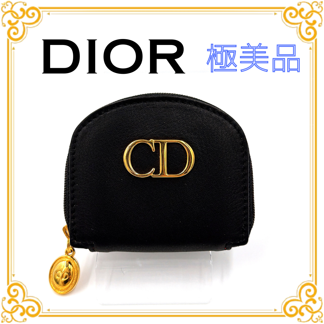 ■極美品■ DIOR ディオール CDロゴ コインケース レザー ゴールド金具 ブラック 小銭入れ レディース 黒 ラウンドファスナー