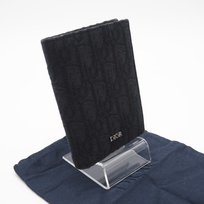 美品 Dior ディオール オブリーク ジャカード2つ折りウォレット 2ESBC319YSE_H03E 二つ折り財布 ブラック グレー キャンバス レザー メンズ