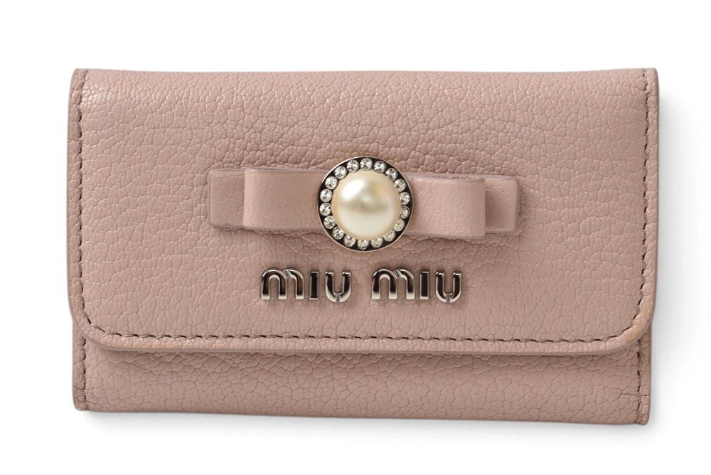 ミュウミュウ キーケース miu miu 6連キーケース マドラスパール 5PG222 レザー OPALE/ピンク系 キーホルダー レディース【中古】