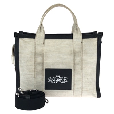 MARC JACOBS マークジェイコブス THE TOTE BAG 2way ホワイト ブラック シルバー金具 キャンバス レザー/ トートバッグ ショルダーバッグ 603469 【中古】