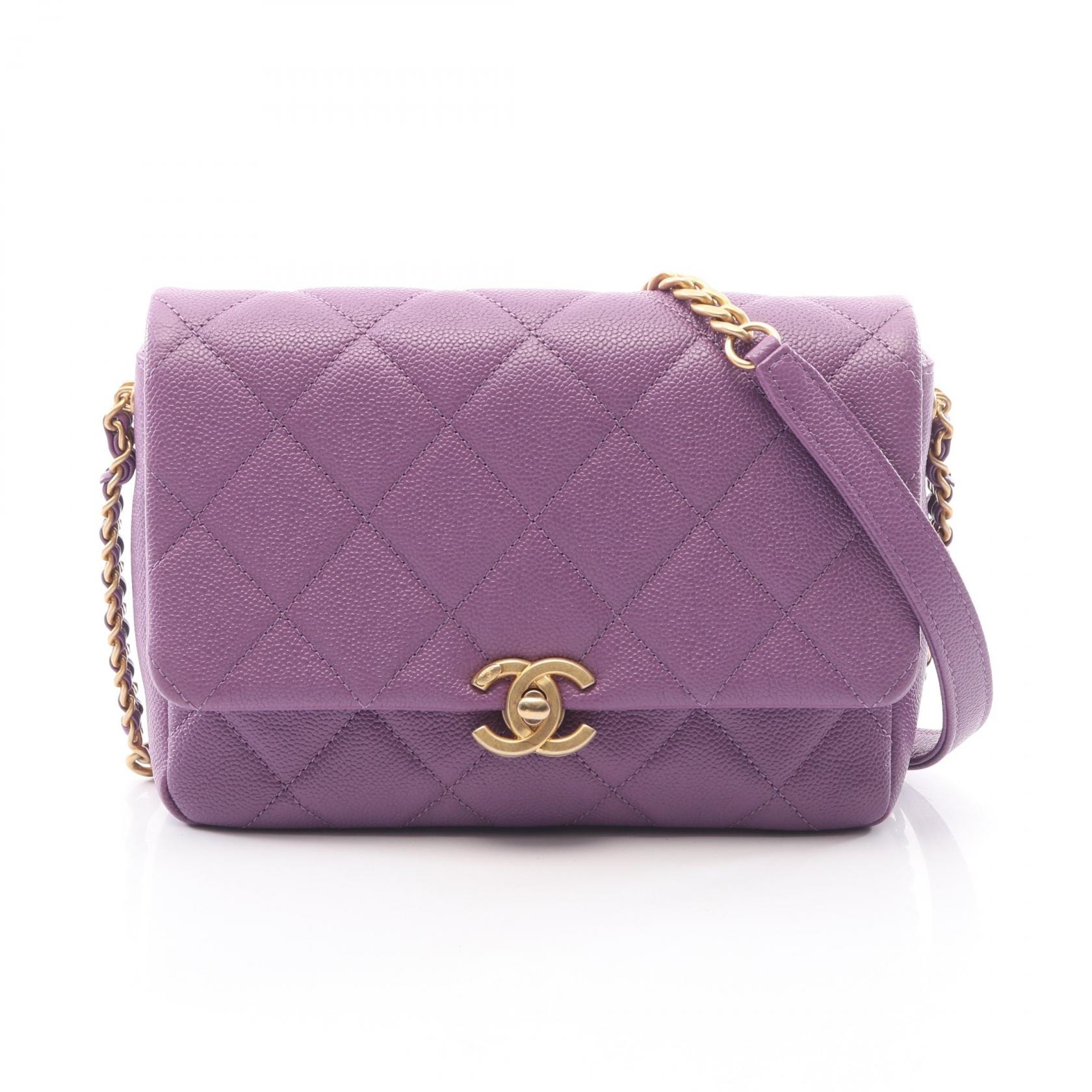 シャネル CHANEL マトラッセ スモールフラップ ショルダーバッグ バッグ キャビアスキン(グレインドカーフ) レディース パープル系 【中古】