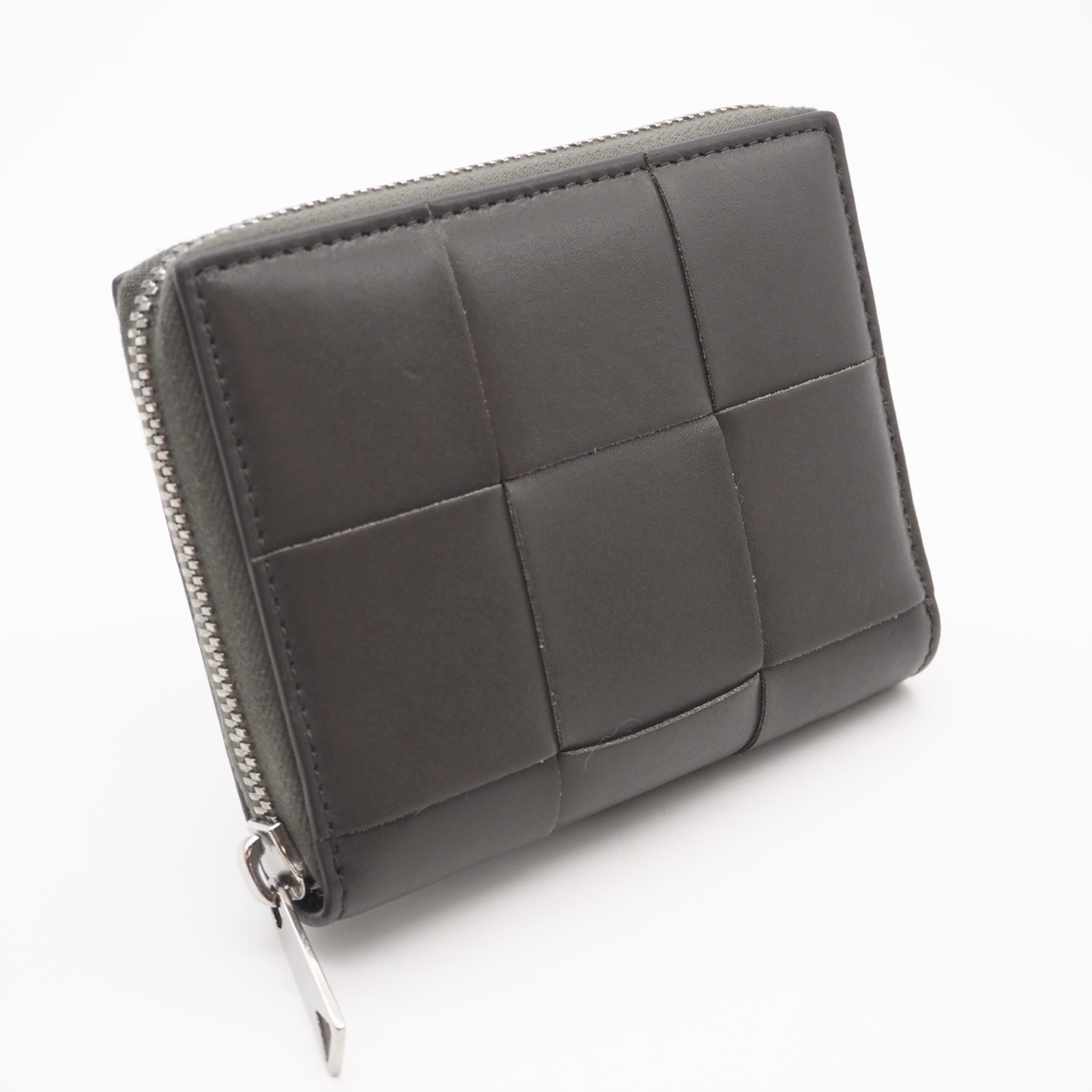 美品 BOTTEGAVENETA ボッテガヴェネタ カセット ラウンド財布 749426 二つ折り財布 グレー イエロー カーフレザー メンズ