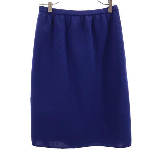 YVES SAINT LAURENT イヴサンローラン 日本製 ウール100% ミディ丈 スカート 11号 ブルー ウエストゴム仕様