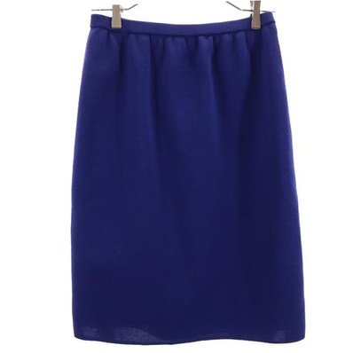 YVES SAINT LAURENT イヴサンローラン 日本製 ウール100% ミディ丈 スカート 11号 ブルー ウエストゴム仕様