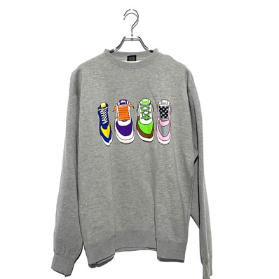 STUSSY old sneaker print sweat gray Made in Usa