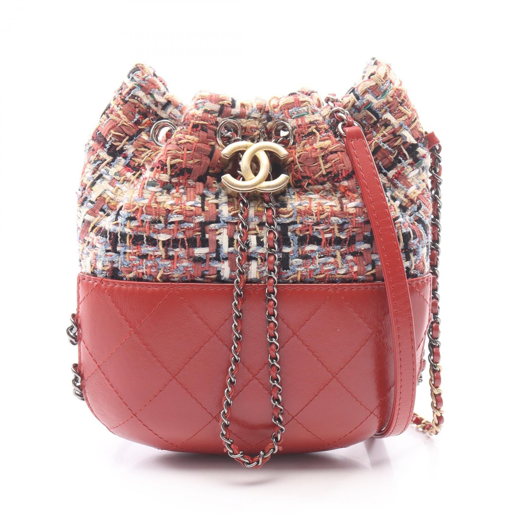 シャネル CHANEL ガブリエル ドゥ 巾着 ショルダーバッグ バッグ ファブリック レザー レディース ボルドー系 / マルチカラー 【中古】