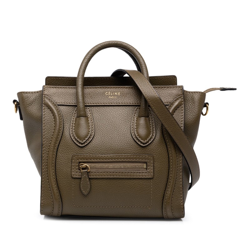 セリーヌ ラゲージ ナノショッパー  ハンドバッグ ショルダーバッグ 2WAY カーキ グリーン レザー レディース CELINE 中古