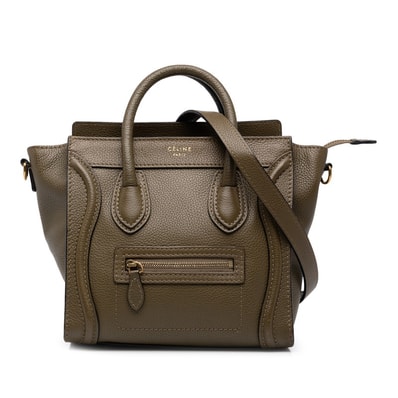 セリーヌ ラゲージ ナノショッパー ハンドバッグ ショルダーバッグ 2WAY カーキ グリーン レザー レディース CELINE 中古