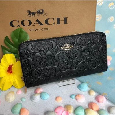 今だけ特割 コーチ 長財布 シグネチャー エンボス レザー ブラック