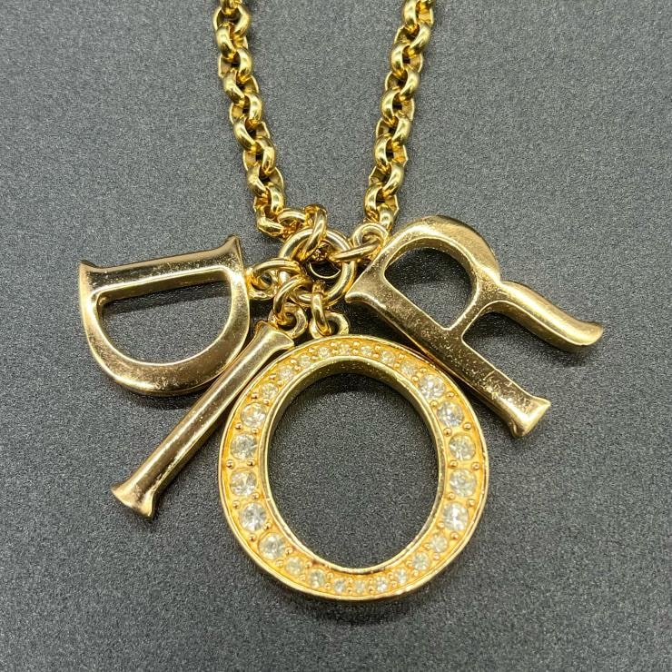 Christian Dior クリスチャンディオール ネックレス  ロゴ ネックレス ラインストーン ゴールド ★クリスマスプレゼントに★