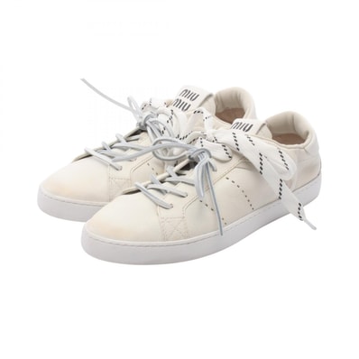 ミュウ ミュウ Miu Miu デコレザー ユーズド加工 スニーカー 靴 レザー レディース ホワイト系 5E532E 【中古】
