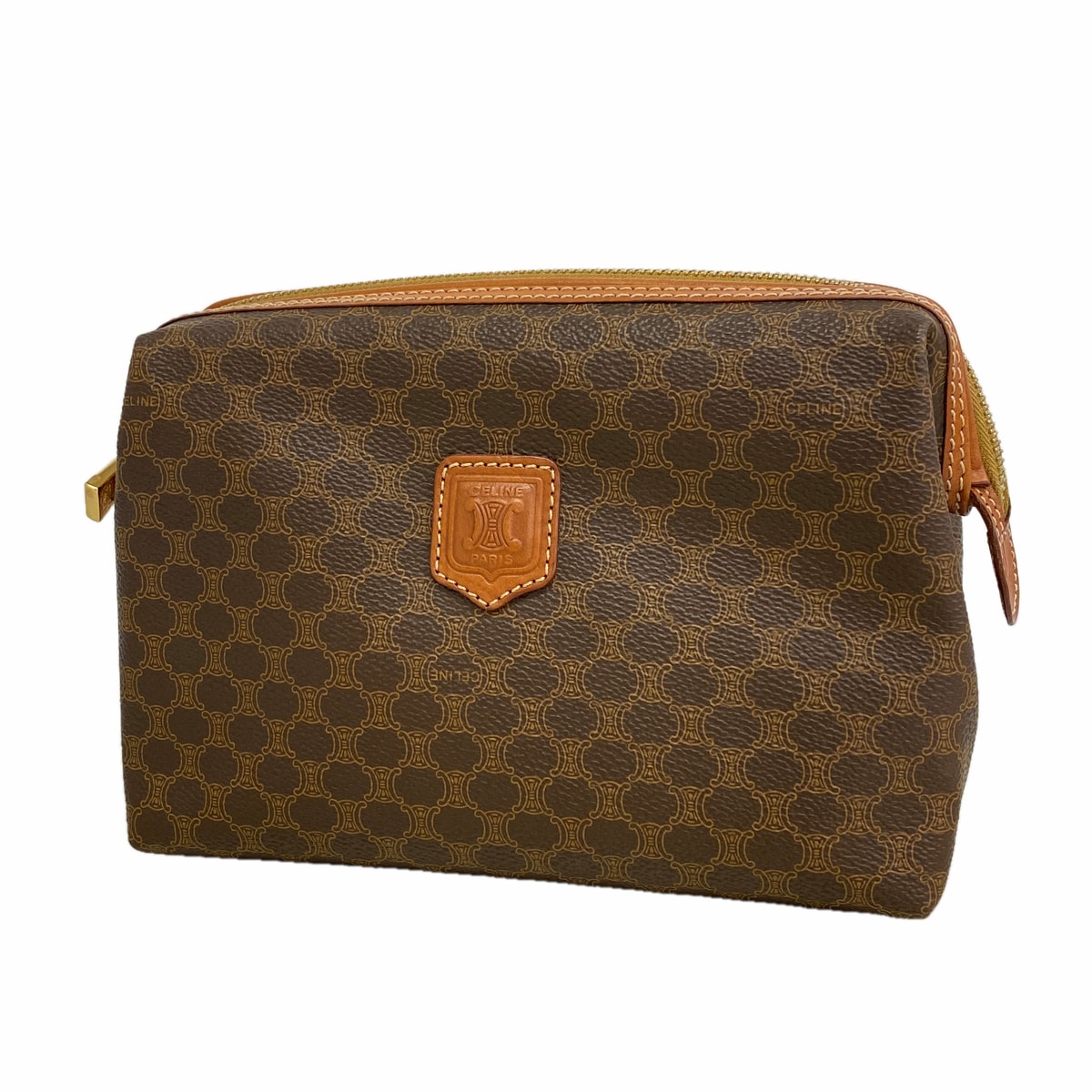 【6ib2765】セリーヌ ポーチ マカダム PVC ブラウン ゴールド金具【中古】レディース