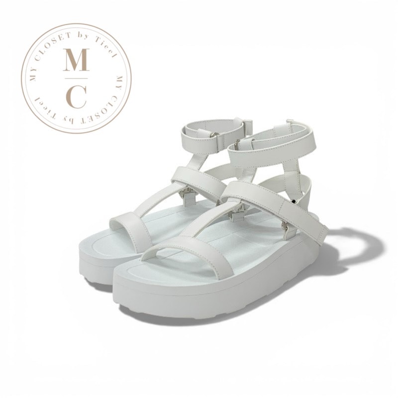 エルメス HERMES エニド サンダル 靴 シューズ レザー ホワイト 白 シルバー ベルクロ ストラップ プラットフォーム 未使用