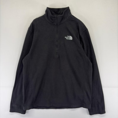 古着 ザ・ノースフェイス THE NORTH FACE フリース トレーナー ハーフジップ ロゴ 刺繍 プルオーバー ワンポイント M ブラック メンズ