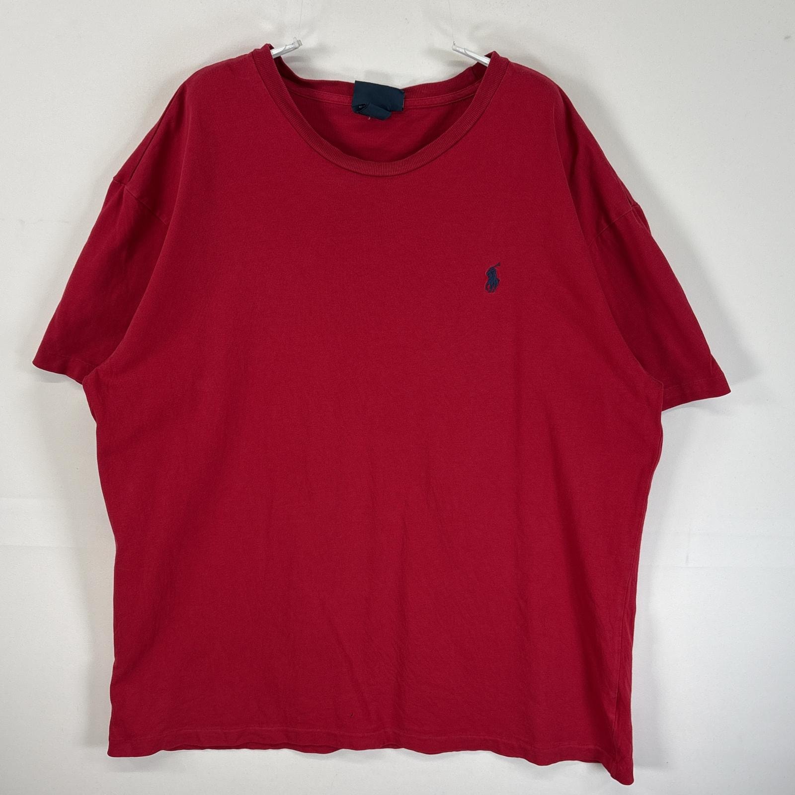 古着 90's/90年代 ポロバイラルフローレン Polo by Ralph Lauren 半袖Tシャツ ロゴ 刺繍 クルーネック L  レッド 無地 メンズ