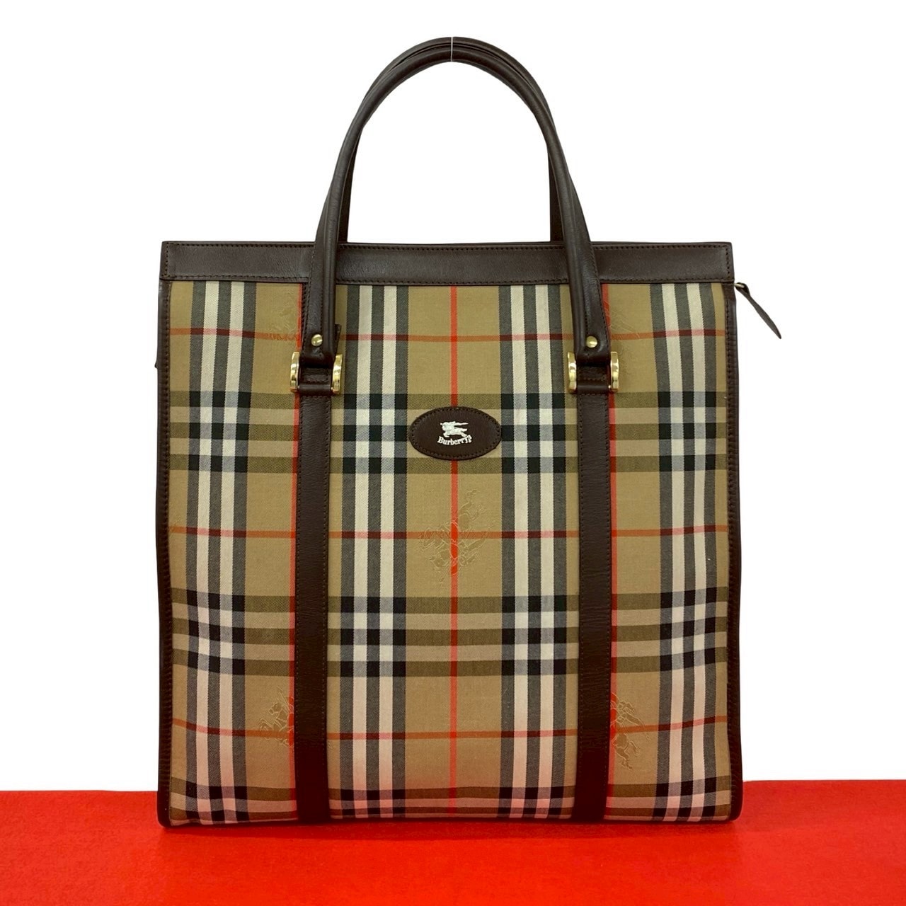 BURBERRY バーバリー ノバチェック シャドーホース キャンバス レザー トートバッグ ベージュ
 38339