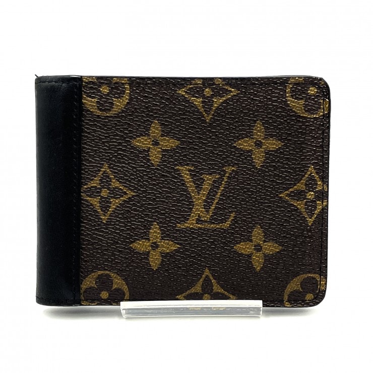 LOUIS VUITTON(ルイ・ヴィトン)ポルトフォイユ・ミュルティプル モノグラム・マカサー 二つ折り財布 ウォレット ブラック メンズ made in France【中古】