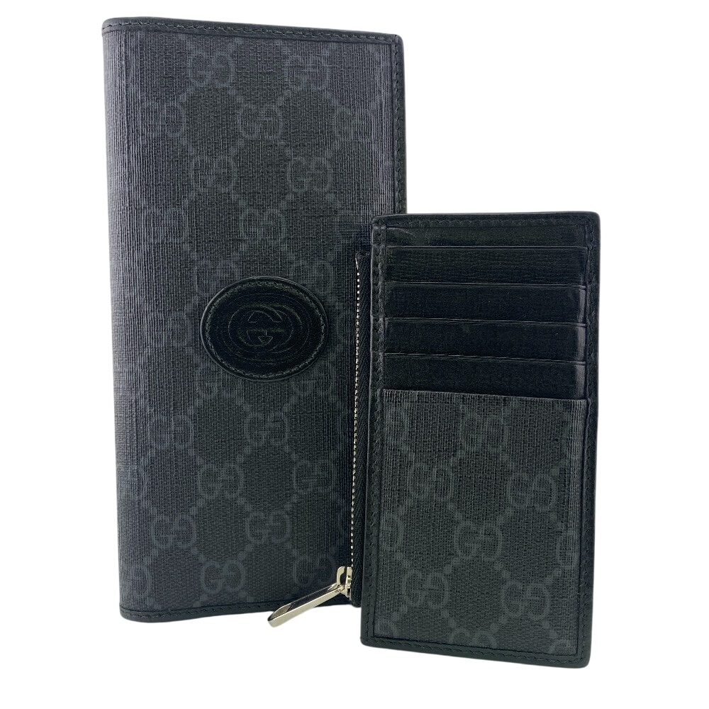 グッチ GUCCI 札入れ GGスプリーム 2点セット 長札入れ フラグメントケース 746304 ブラック