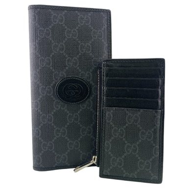グッチ GUCCI 札入れ GGスプリーム 2点セット 長札入れ フラグメントケース 746304 ブラック