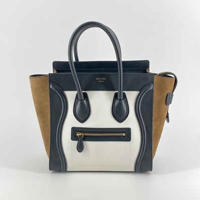 CELINE(セリーヌ) ラゲージ マイクロショッパー トートバッグ ホワイト×ブラック×カーキ