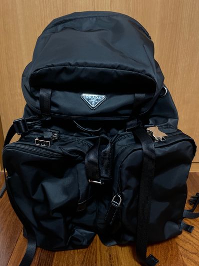 PRADA Re-Nylon and Saffiano Leather Backpack "Black"