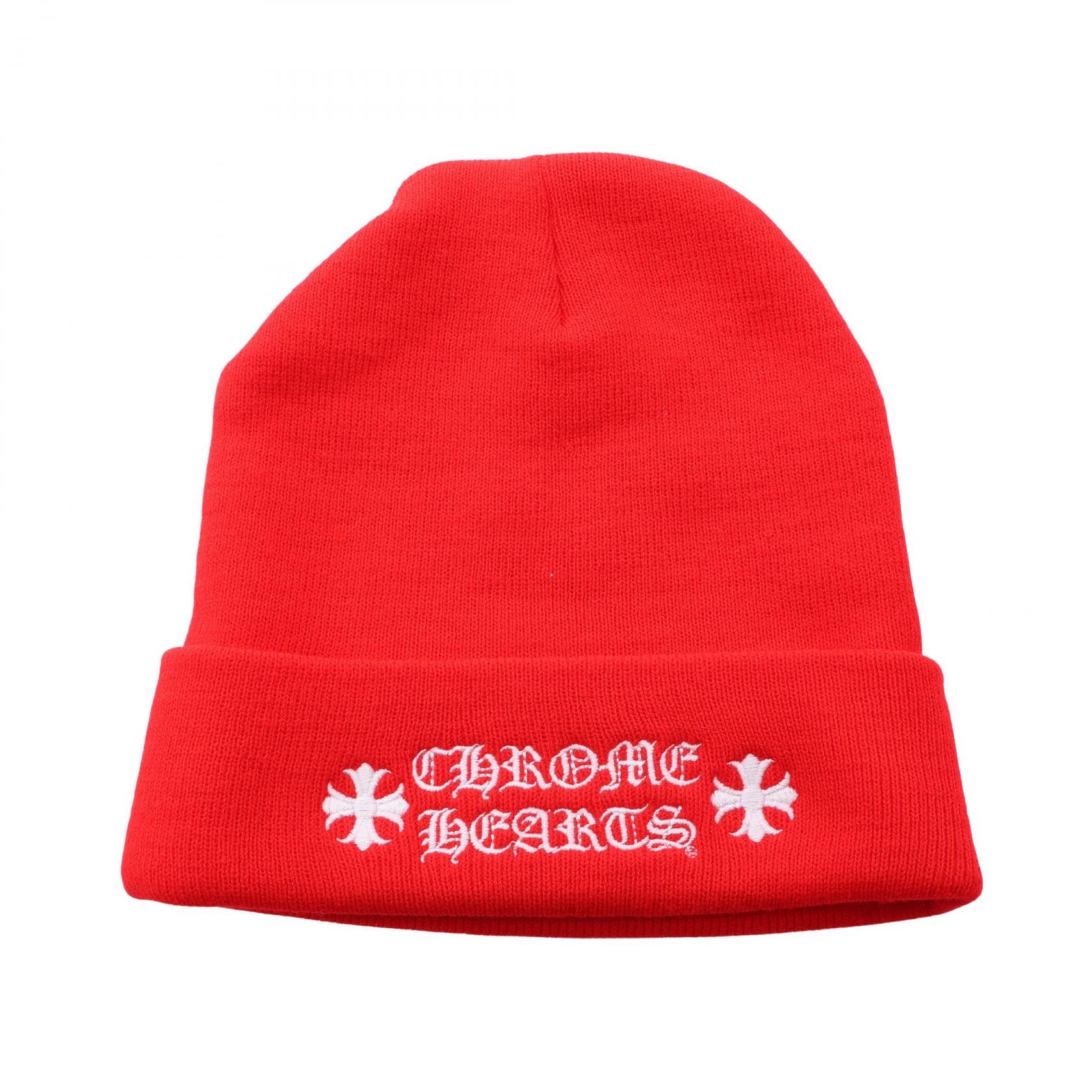 クロムハーツ CHROME HEARTS WATCH CAP ロゴ刺繍 ニットキャップ 帽子 アクリル メンズ レッド系 【中古】