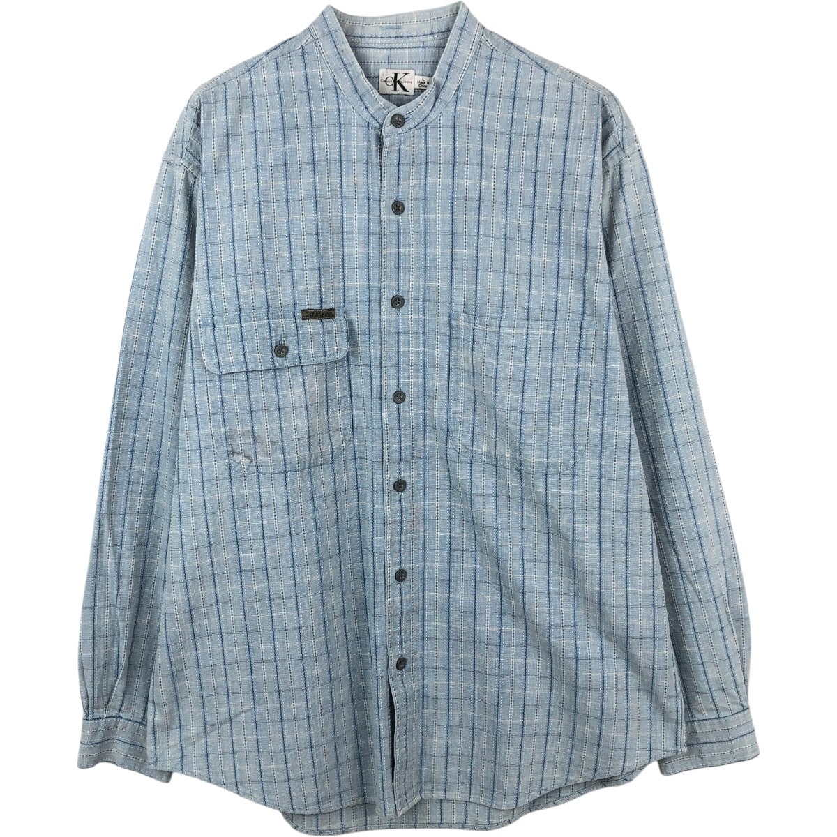 古着 90~00年代 カルバンクライン Calvin klein JEANS スタンドカラー 長袖 コットンチェックシャツ メンズL相当 ヴィンテージ/eaa665989