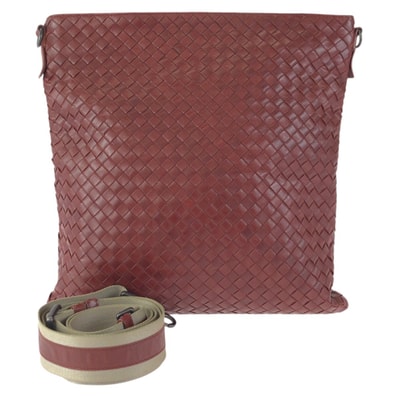 美品 BOTTEGAVENETA ボッテガヴェネタ イントレチャート ブラウン ボルドー レザー ショルダーバッグ メッセンジャーバッグ 601871 【中古】