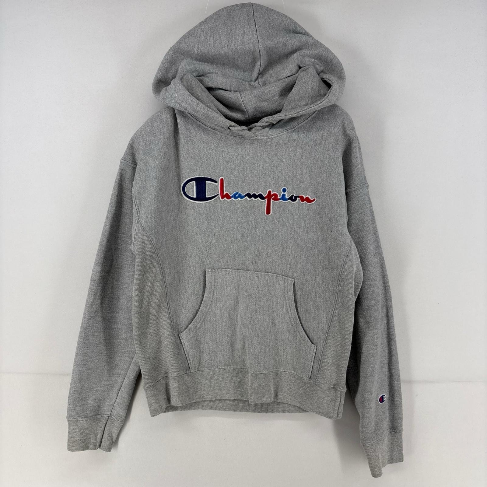 古着 チャンピオン Champion パーカー スウェット 刺繍 リバースウィーブ プルオーバー ロゴ  S  グレー レディース