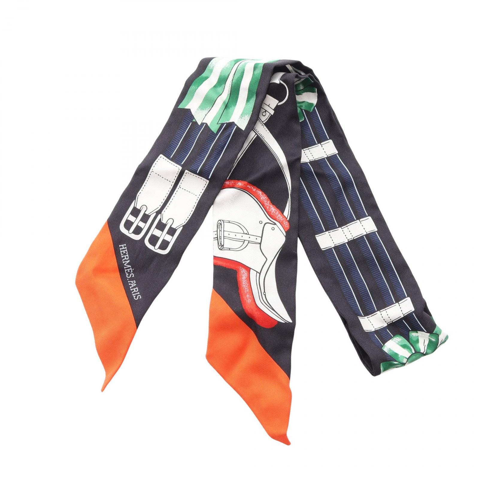 エルメス HERMES ツイリー Jumping リボン スカーフ 衣料品 シルク シルク ホワイト レディース ブラック系 / ホワイト系 / マルチカラー 【中古】