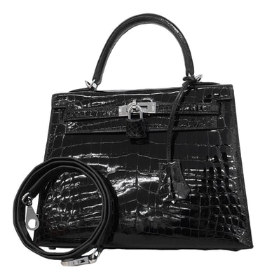 ★最終価格★SALE【6bb1891-g】エルメス ハンドバッグ ケリー25 ニロティカス ブラック シルバー金具 W刻印 2wayバッグ【中古】レディース